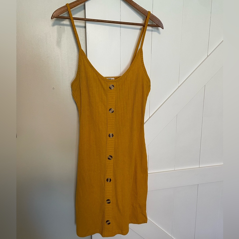 Ardene Mustard Yellow Button Up Spaghetti Strap Summer Dress Size Large